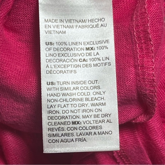 Chico’s | Pink Linen Embroidered Fringe Flutter Sleeve Top, Size 2 (Large) - Picture 8 of 8